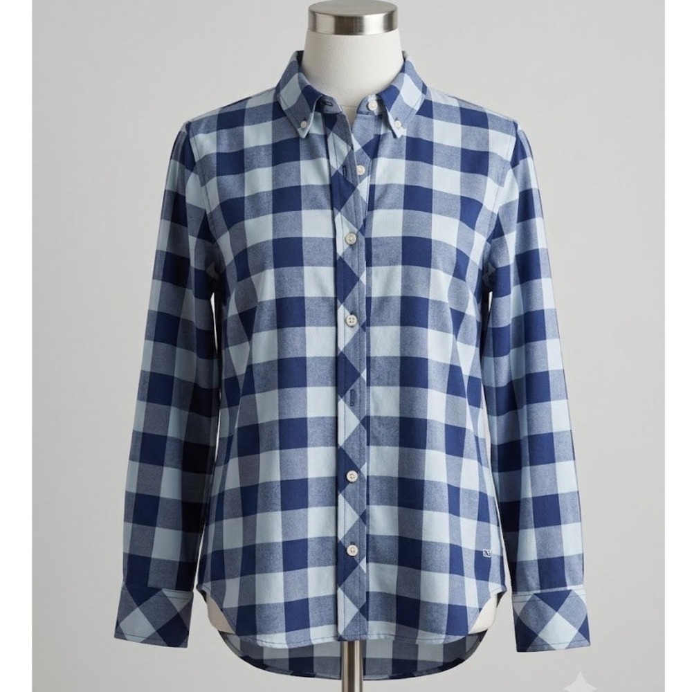 Vineyard Vines Womens Performance Relaxed Navy Blue Gingham Button Down Size 4